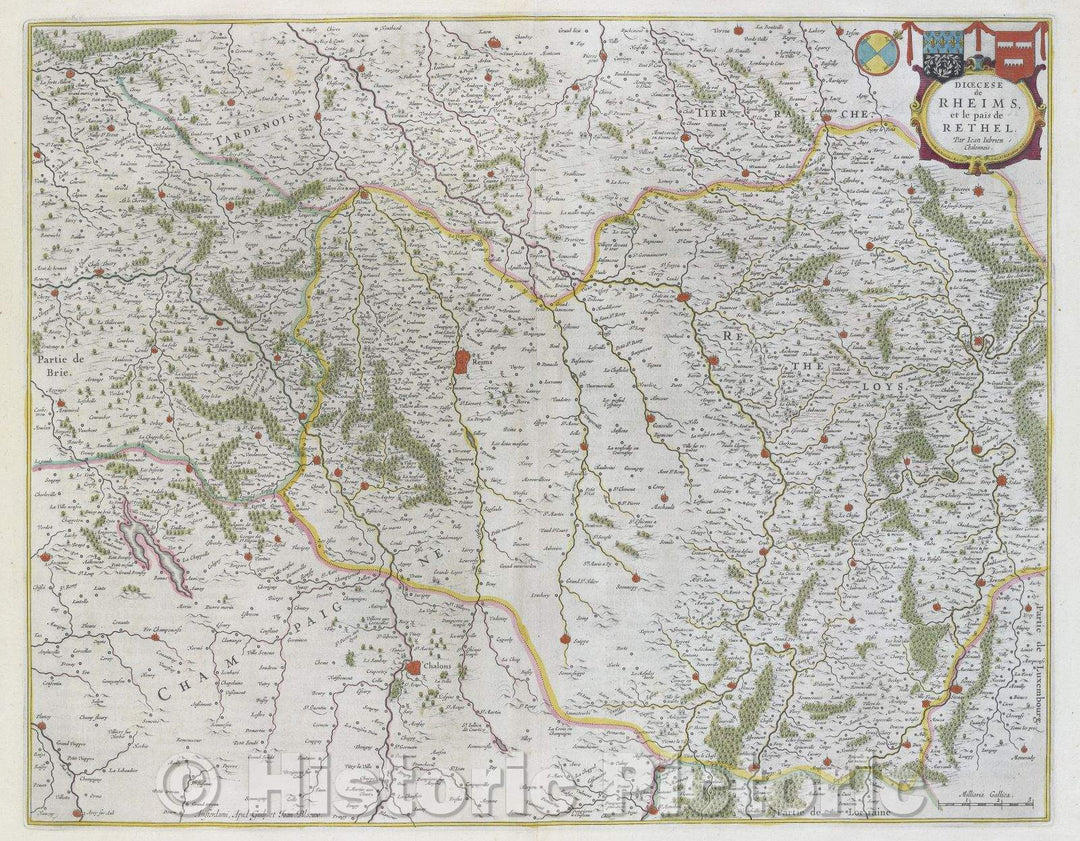 Historic Map : Dioecese de Rheims, et le pais de Rethel. Par Iean Jubrien Chalonnois., c. 1664 , Vintage Wall Art