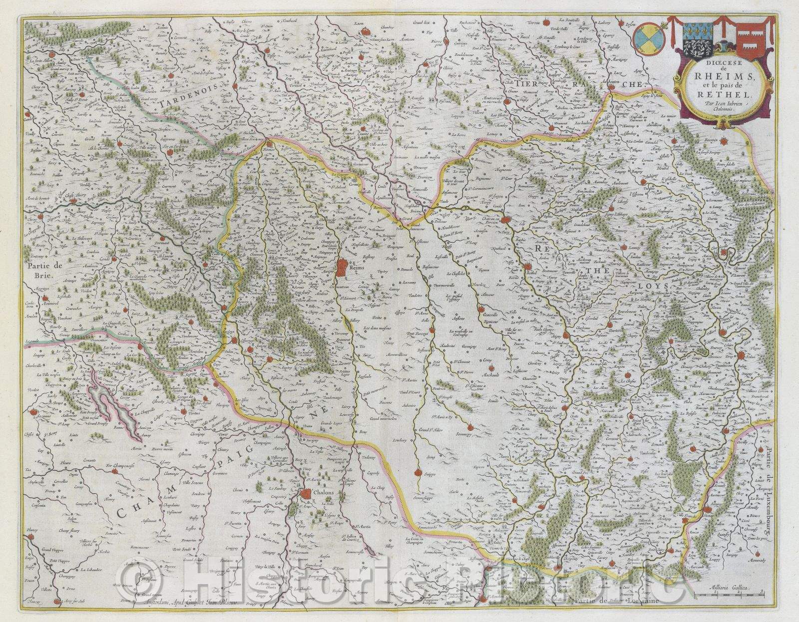 Historic Map : Dioecese de Rheims, et le pais de Rethel. Par Iean Jubrien Chalonnois., c. 1664 , Vintage Wall Art