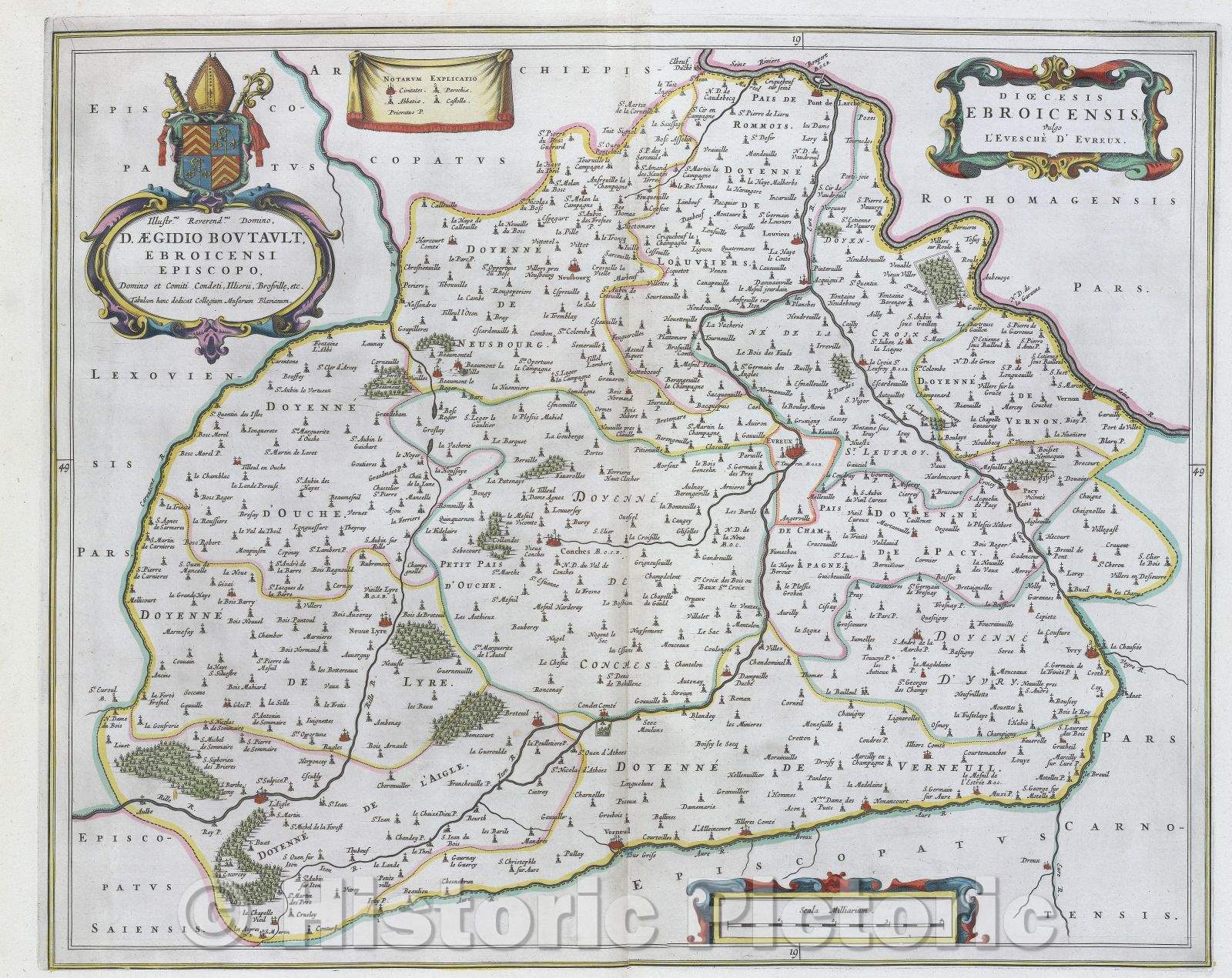 Historic Map : Dioecesis Ebroicensis, vulgo l'Evesche d' Evreux. , c. 1664 , Vintage Wall Art