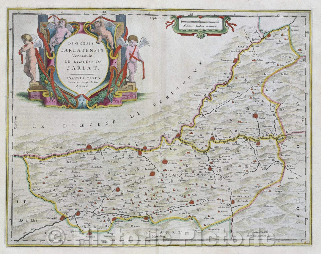 Historic Map : Dioecesis Sarlatensis, vernacule le dioecese de Sarlat. Ioannes Tardo canonieus Ecclesiae Sarlati delineabat., c. 1664 , Vintage Wall Art