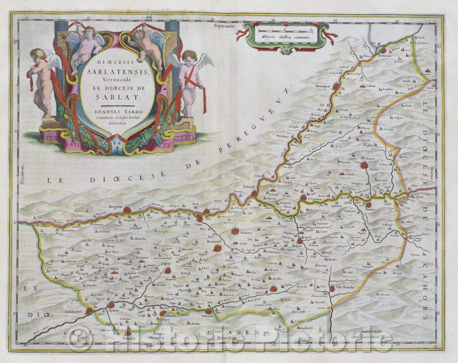 Historic Map : Dioecesis Sarlatensis, vernacule le dioecese de Sarlat. Ioannes Tardo canonieus Ecclesiae Sarlati delineabat., c. 1664 , Vintage Wall Art