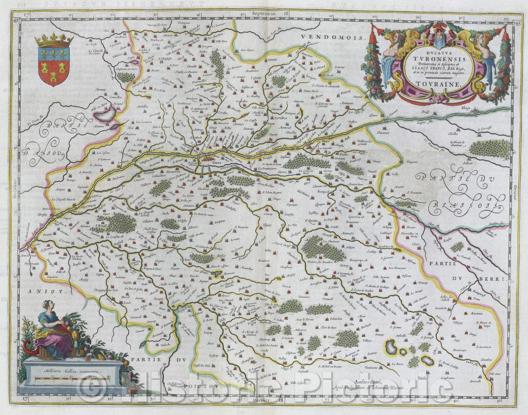 Historic Map : Ducatus Turonensis Perlustratus et descriptus ab Isaaco Franco, Aedili Regio, et in ea provincia viarum magistro. Tovraine., c. 1664 , Vintage Wall Art