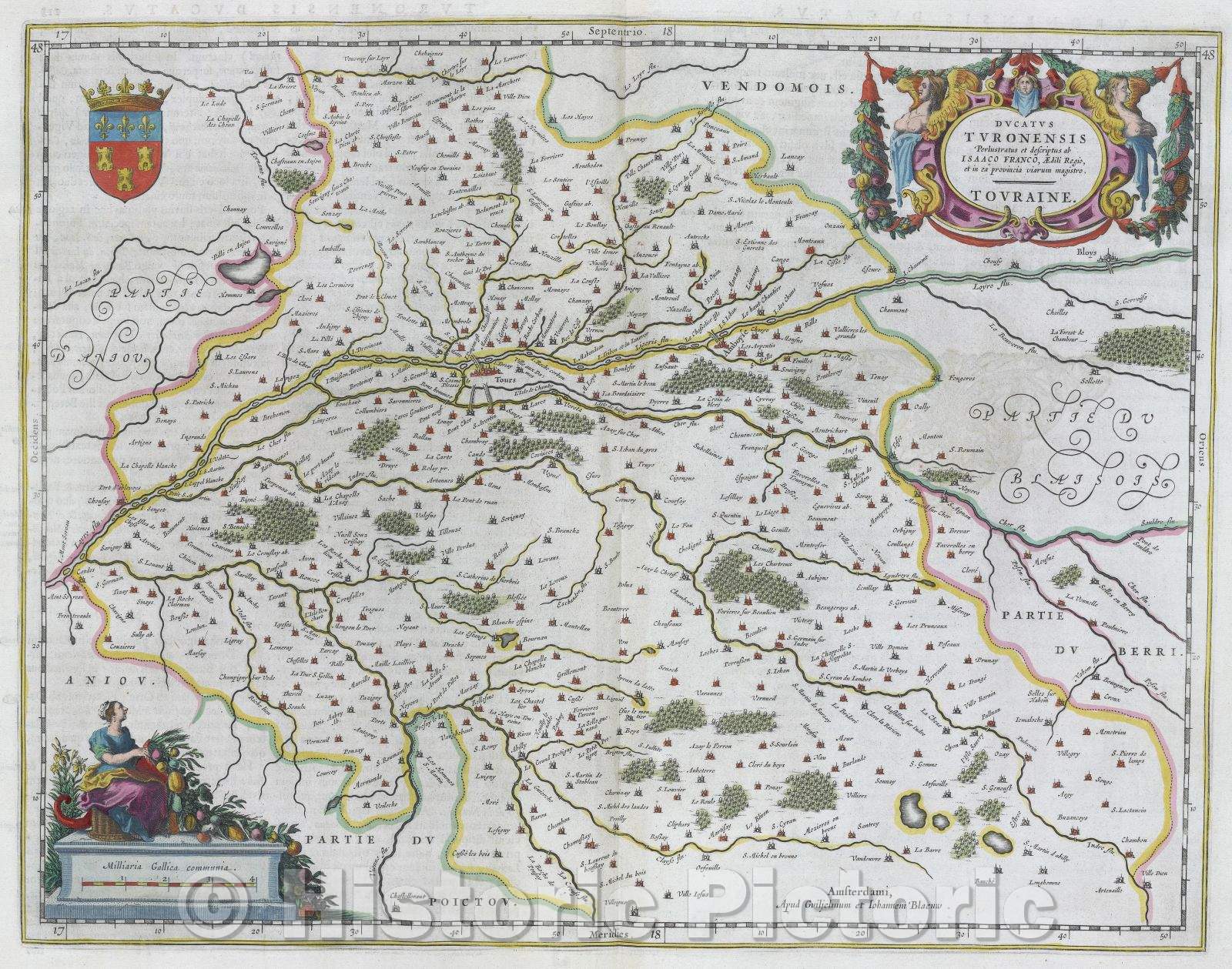Historic Map : Ducatus Turonensis Perlustratus et descriptus ab Isaaco Franco, Aedili Regio, et in ea provincia viarum magistro. Tovraine., c. 1664 , Vintage Wall Art