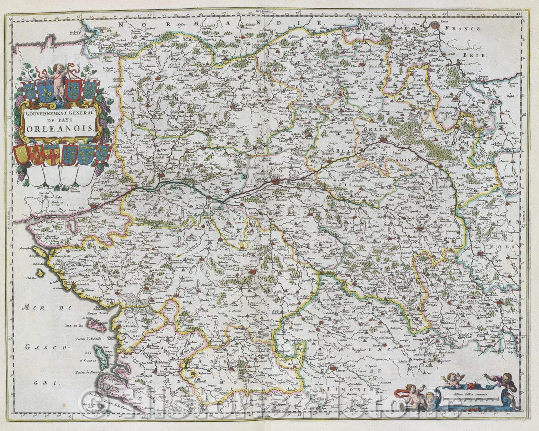 Historic Map : Gouvernement General du Pays Orleanois., c. 1664 , Vintage Wall Art