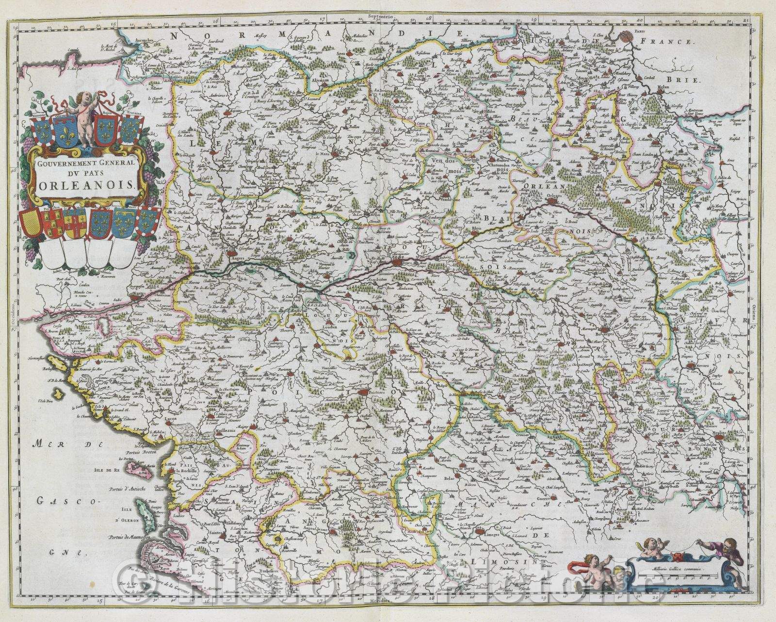 Historic Map : Gouvernement General du Pays Orleanois., c. 1664 , Vintage Wall Art