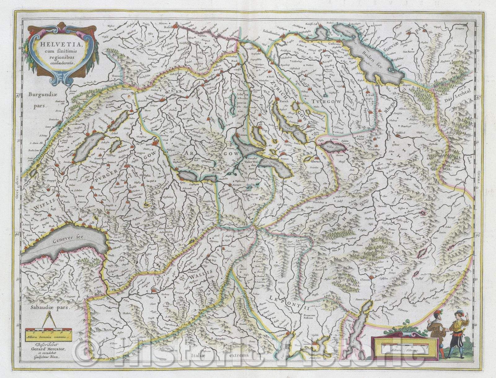 Historic Map : Helvetia, cum finitimis regionibus confoederatis., c. 1664 , Vintage Wall Art