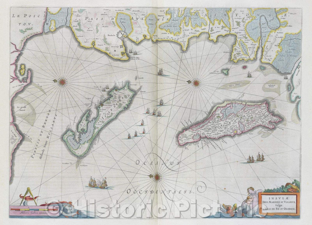 Historic Map : Insulae divi Martini et Uliarus, vulgo l'Isle de Re et Oleron., c. 1664 , Vintage Wall Art