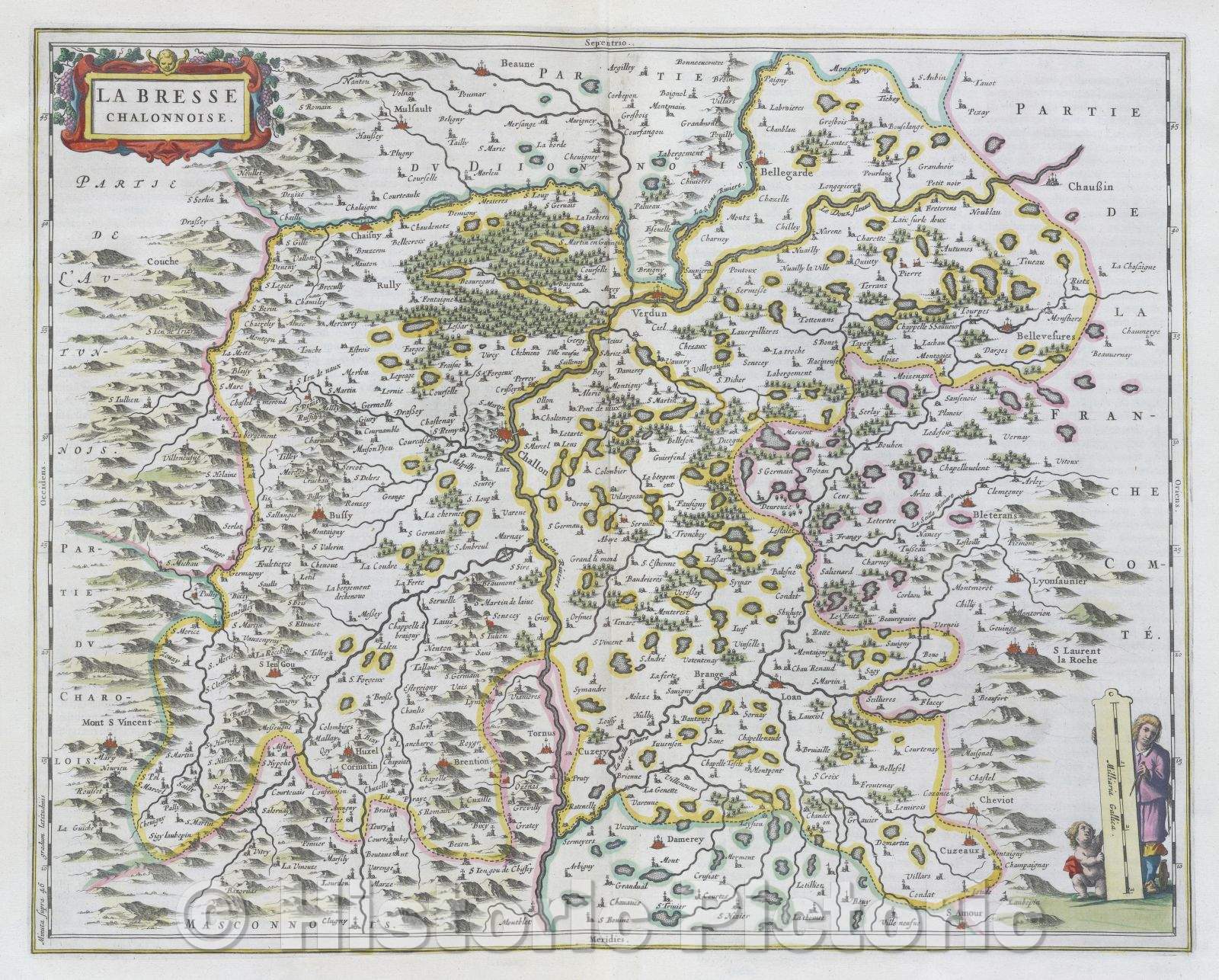 Historic Map : La Bresse Chalonnoise., c. 1664 , Vintage Wall Art