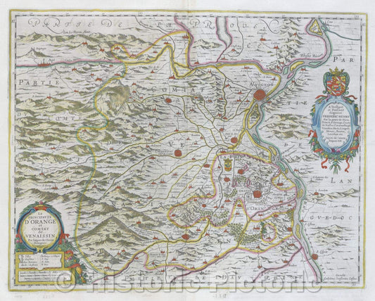 Historic Map : La principaute D'Orange et comtat de Venaissin par Jaques de Chieze Orangeois. 1627., c. 1664 , Vintage Wall Art