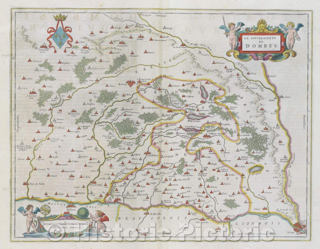 Historic Map : La Souverainete de Dombes., c. 1664 , Vintage Wall Art
