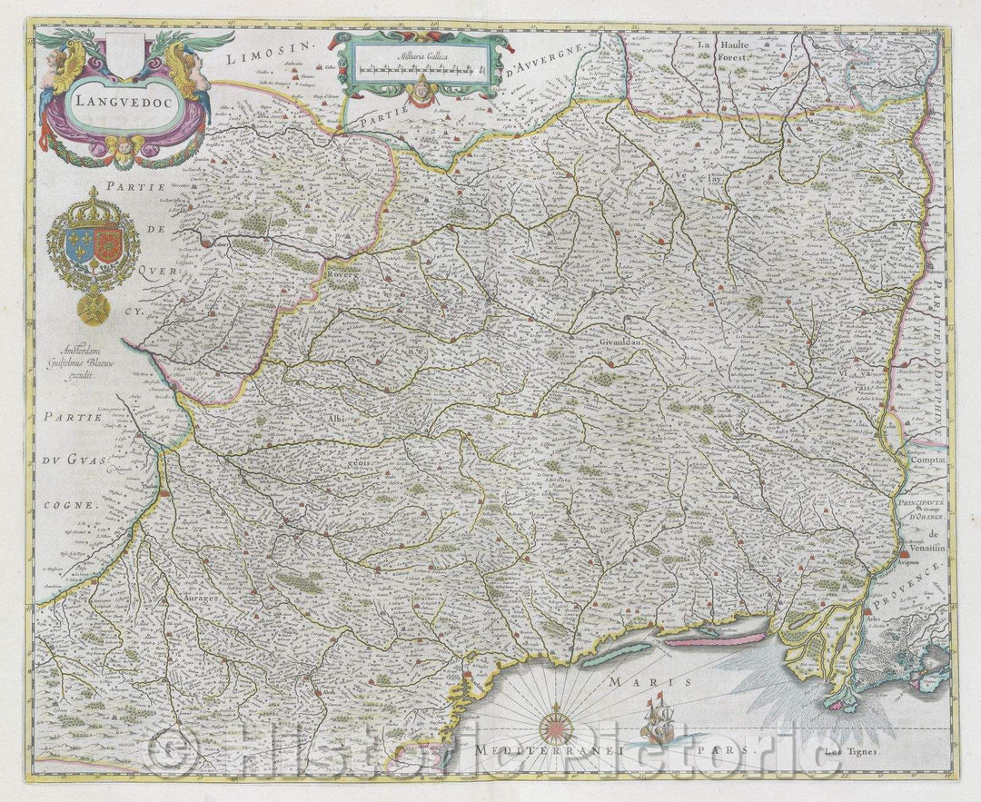 Historic Map : Languedoc, c. 1664 , Vintage Wall Art