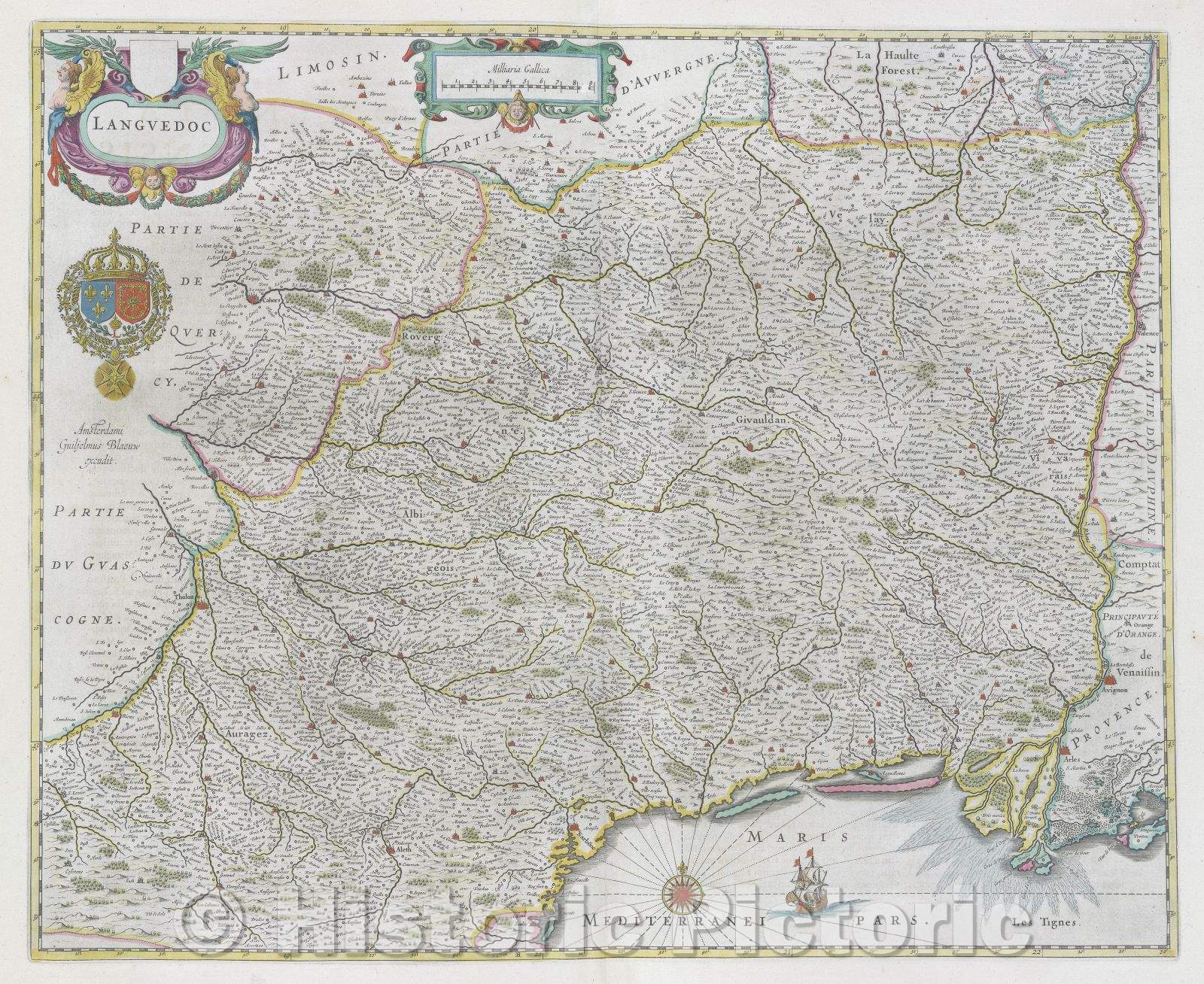 Historic Map : Languedoc, c. 1664 , Vintage Wall Art