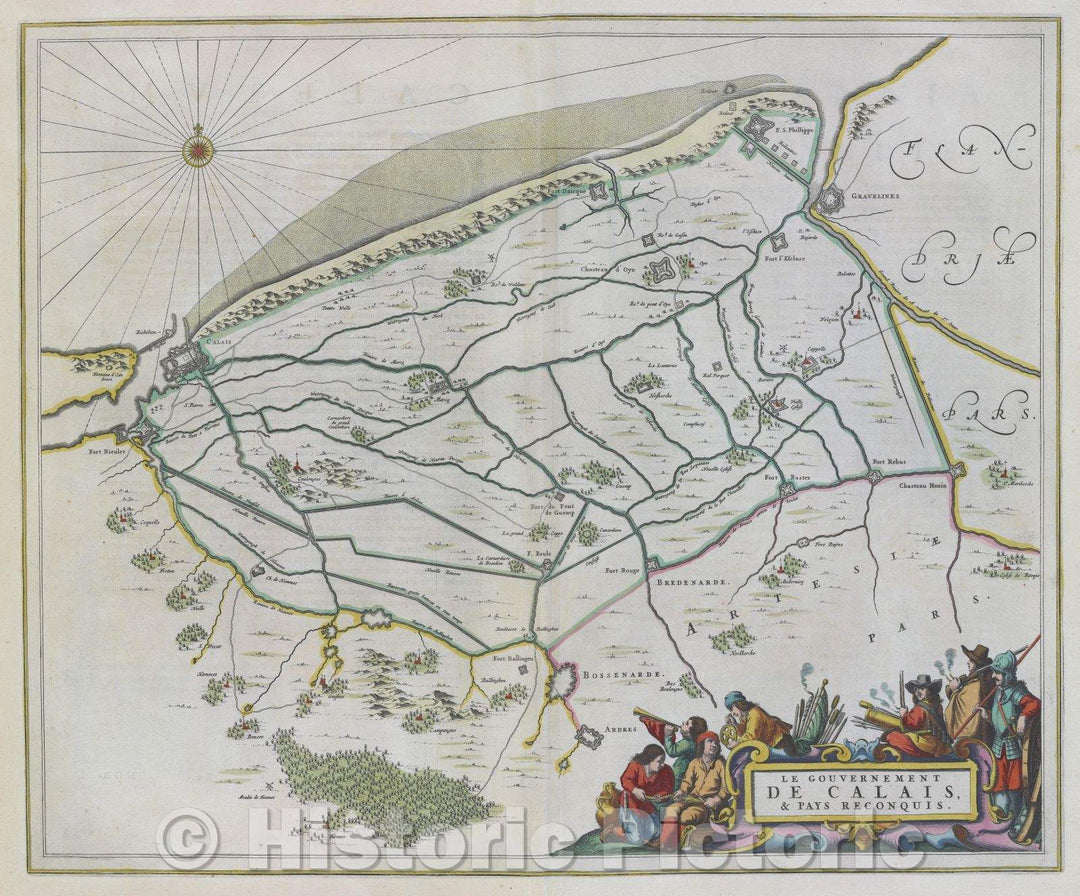 Historic Map : Le gouvernement de Calais, and Pays reconquis., c. 1664 , Vintage Wall Art