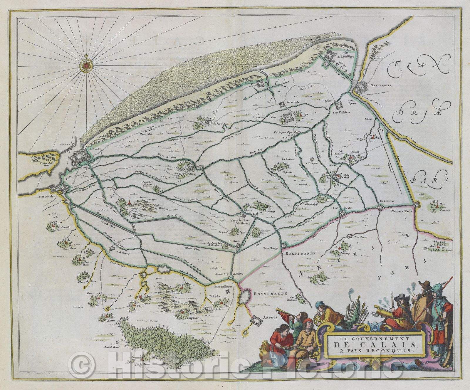 Historic Map : Le gouvernement de Calais, and Pays reconquis., c. 1664 , Vintage Wall Art