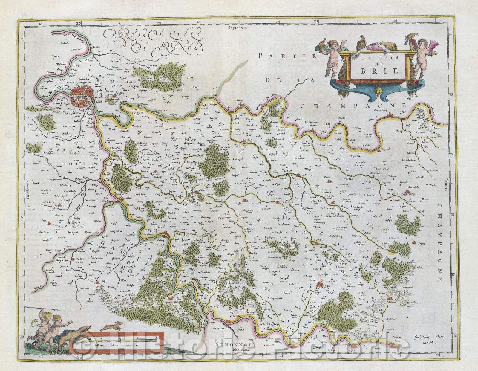 Historic Map : Le pais de Brie., c. 1664 , Vintage Wall Art