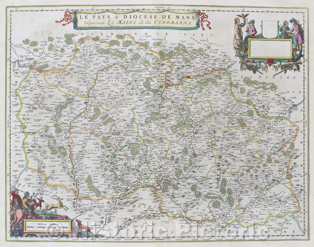 Historic Map : Le Pays and Diocese de Mans. Vulgairement le Maine ubi olim Cenomanni., c. 1664 , Vintage Wall Art