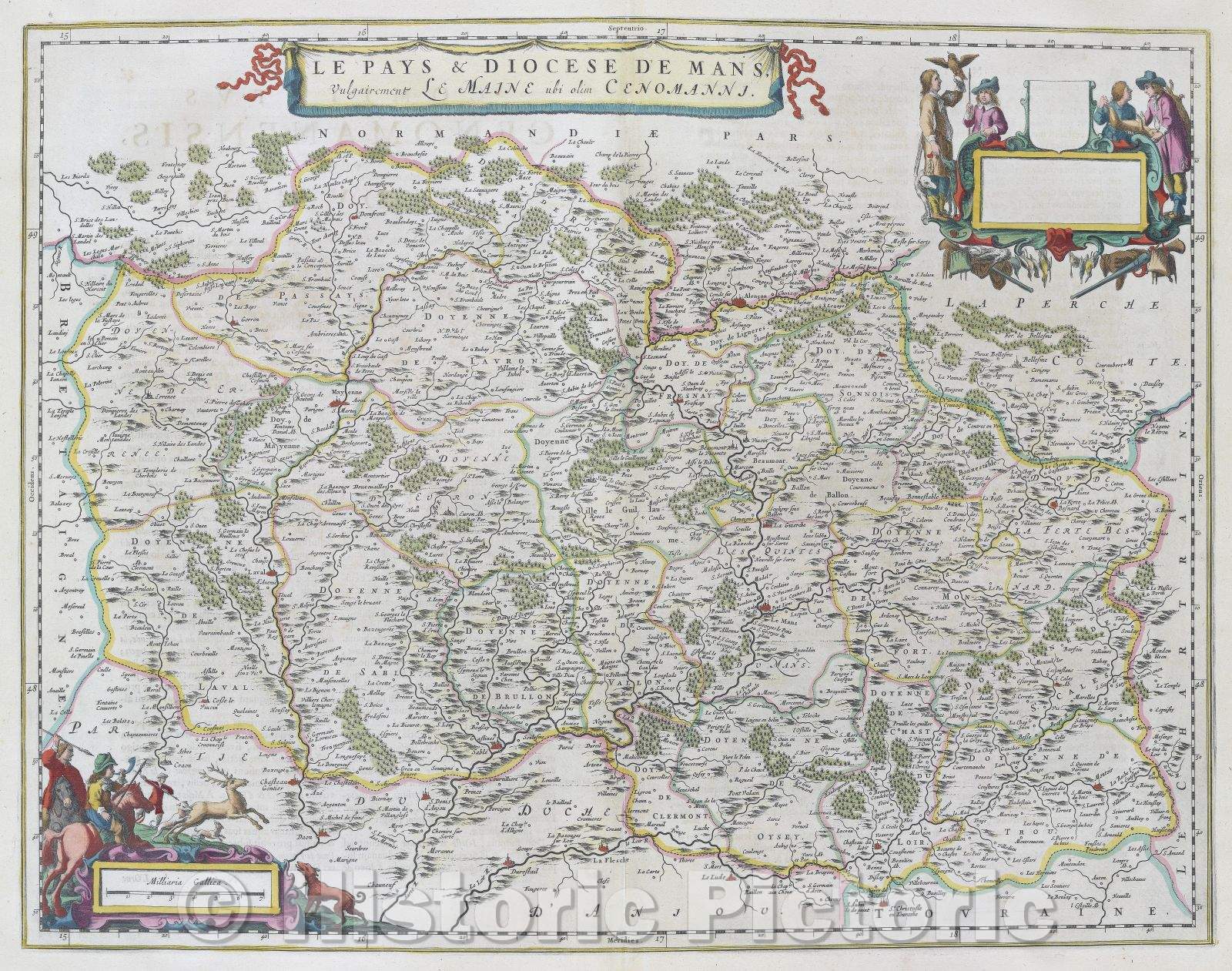 Historic Map : Le Pays and Diocese de Mans. Vulgairement le Maine ubi olim Cenomanni., c. 1664 , Vintage Wall Art