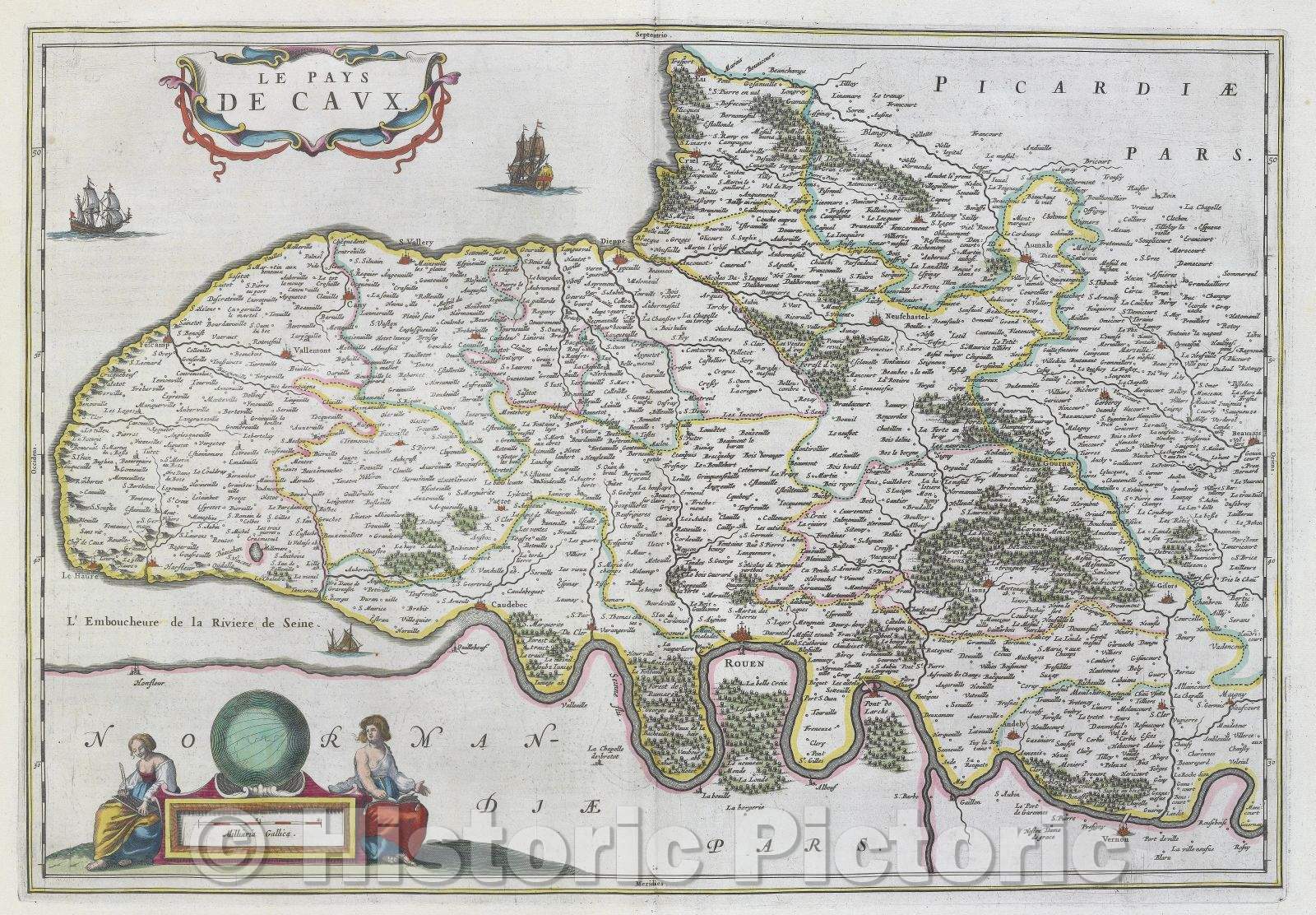 Historic Map : Le Pays de Cavx, c. 1664 , Vintage Wall Art