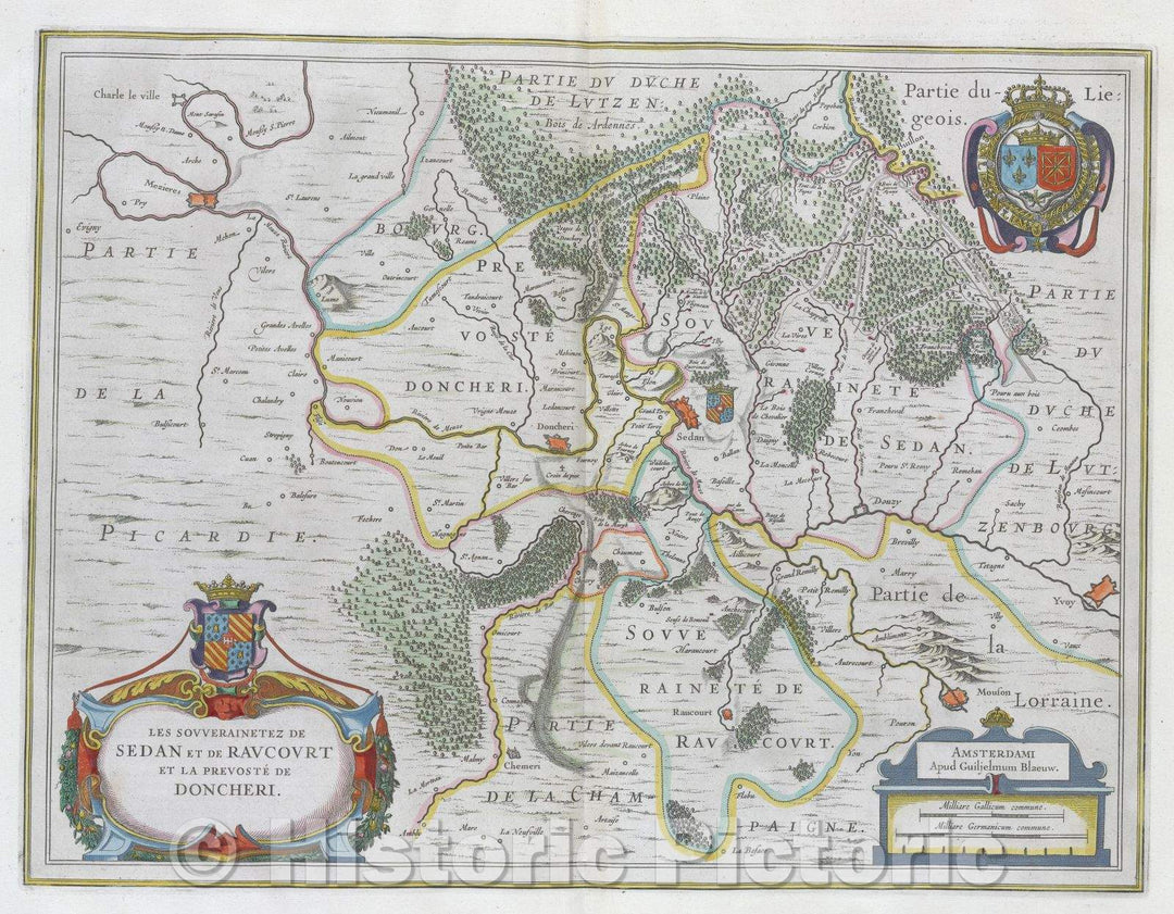 Historic Map : Les souverainetez de Sedan et de Raucourt et la prevoste de Doncheri., c. 1664 , Vintage Wall Art