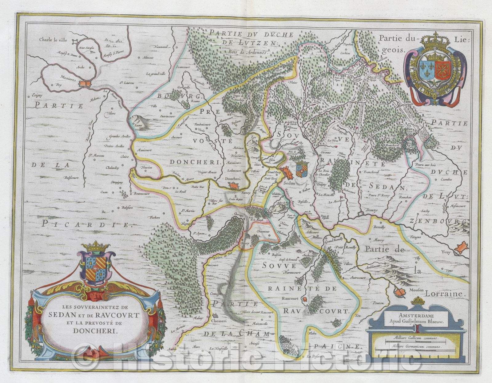 Historic Map : Les souverainetez de Sedan et de Raucourt et la prevoste de Doncheri., c. 1664 , Vintage Wall Art