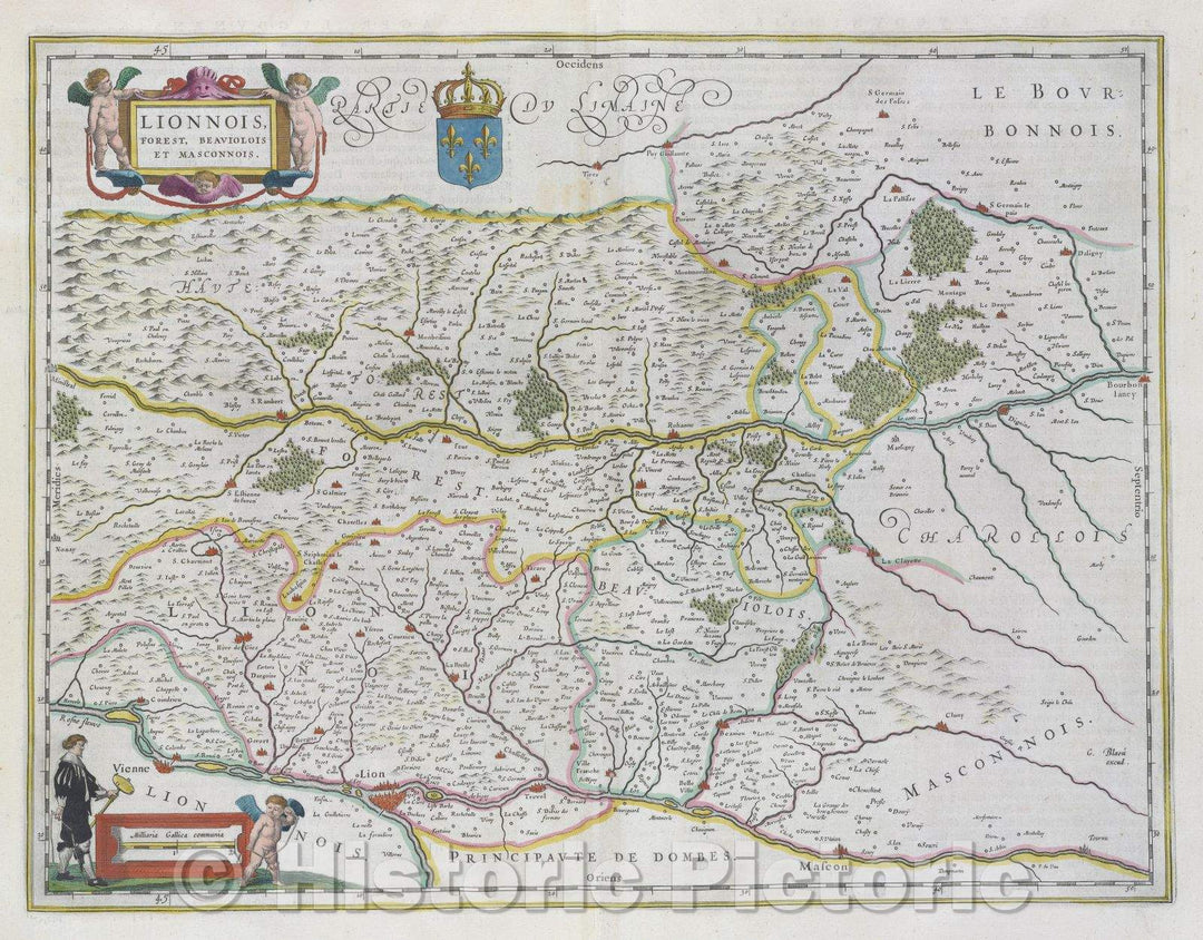 Historic Map : Lionnois, Forest, Beauiolois et Masconnois., c. 1664 , Vintage Wall Art