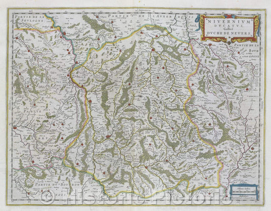 Historic Map : Nivernium ducatus, Gallice Duche de Nevers., c. 1664 , Vintage Wall Art