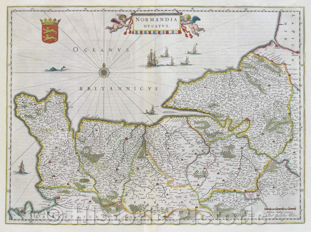 Historic Map : Normandia ducatus., c. 1664 , Vintage Wall Art