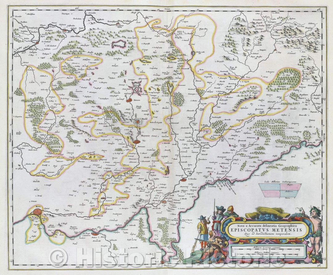 Historic Map : Nova and Accurata delineatio Geographica Episcopatus Metensis quo ad Iurisdictionem temporalem., c. 1664 , Vintage Wall Art