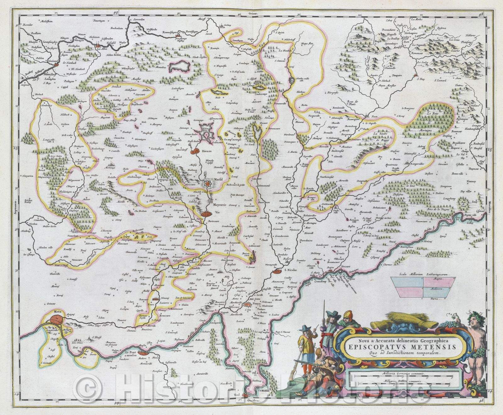 Historic Map : Nova and Accurata delineatio Geographica Episcopatus Metensis quo ad Iurisdictionem temporalem., c. 1664 , Vintage Wall Art