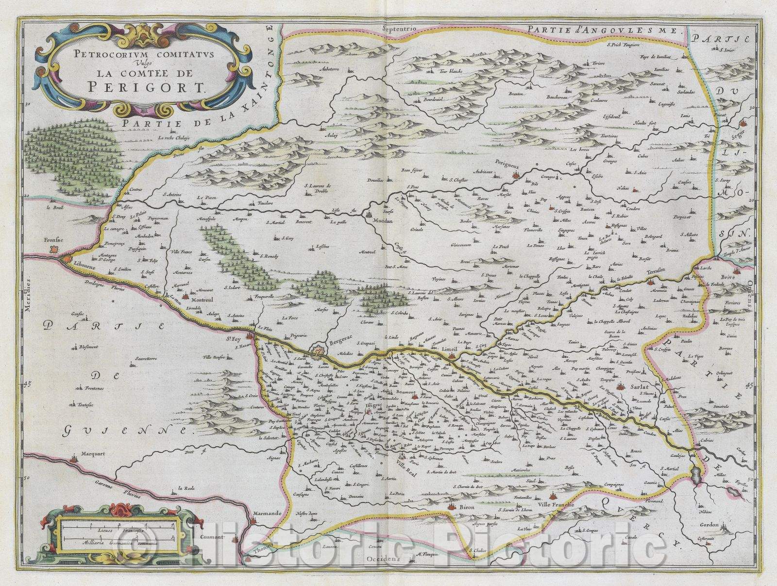 Historic Map : Petrocorium comitatus vulgo la comtee de Perigort., c. 1664 , Vintage Wall Art