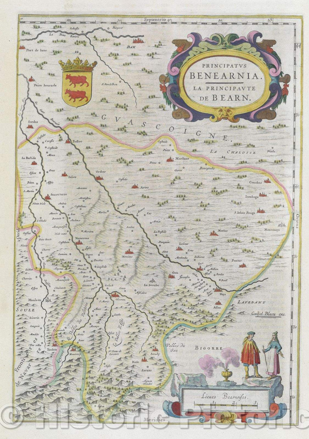 Historic Map : Principatus Benearnia. La Principaute de Bearn., c. 1664 , Vintage Wall Art