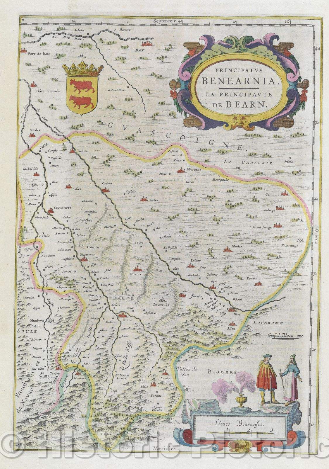 Historic Map : Principatus Benearnia. La Principaute de Bearn., c. 1664 , Vintage Wall Art