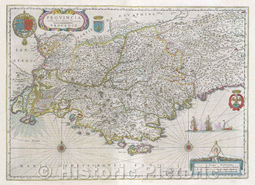 Historic Map : Provincia Auctore Petro Joanne Bompario. Provence., c. 1664 , Vintage Wall Art