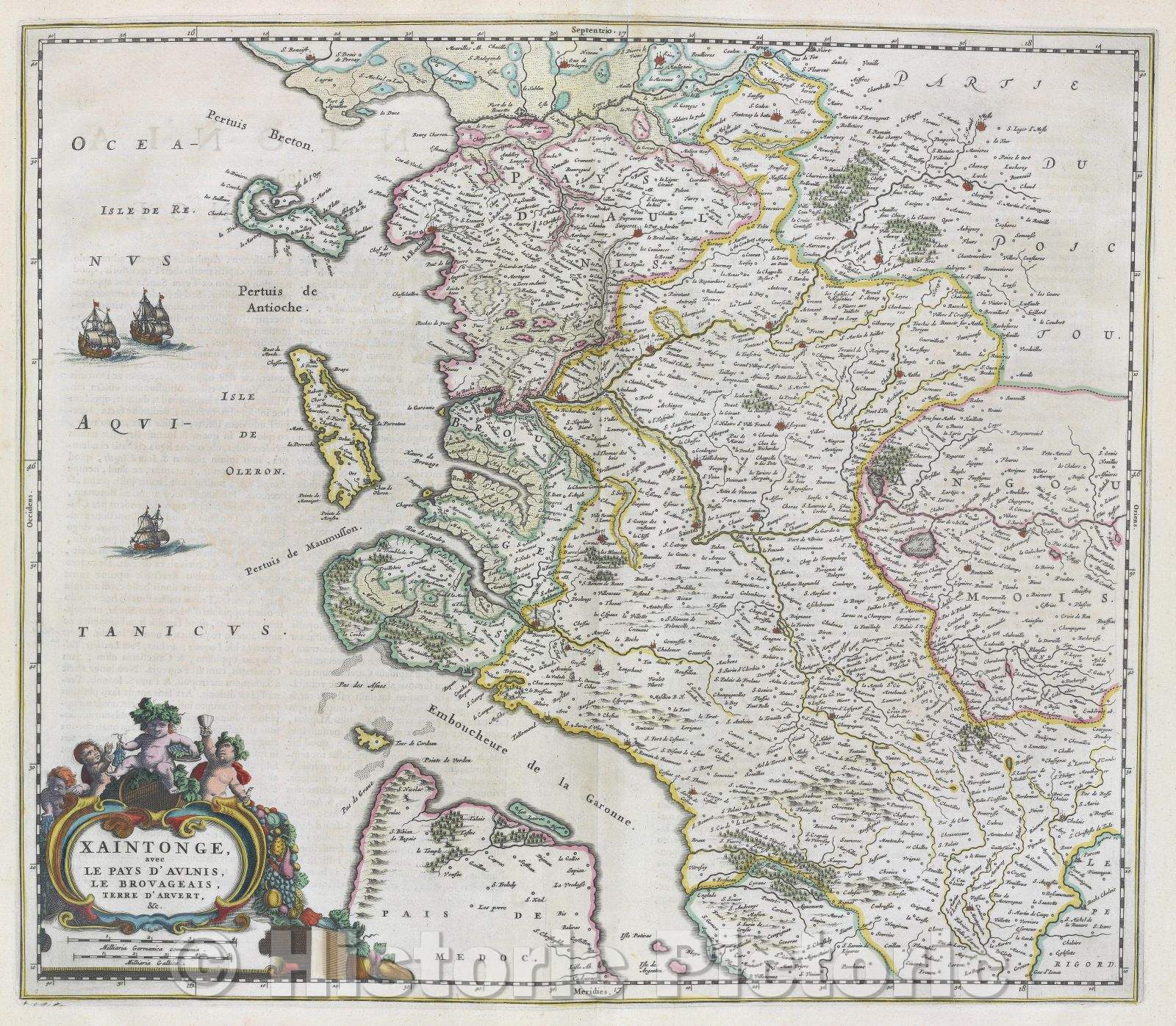Historic Map : Xaintonge, avec le Pays d' Avlnis, le Brovageais, Terre d' Arvert, andc., c. 1664 , Vintage Wall Art