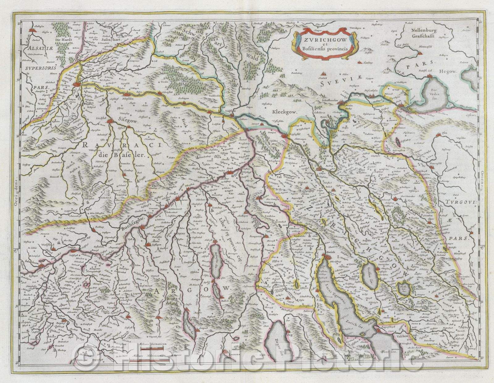 Historic Map : Zurichgow et Basiliensis provincia, c. 1664 , Vintage Wall Art