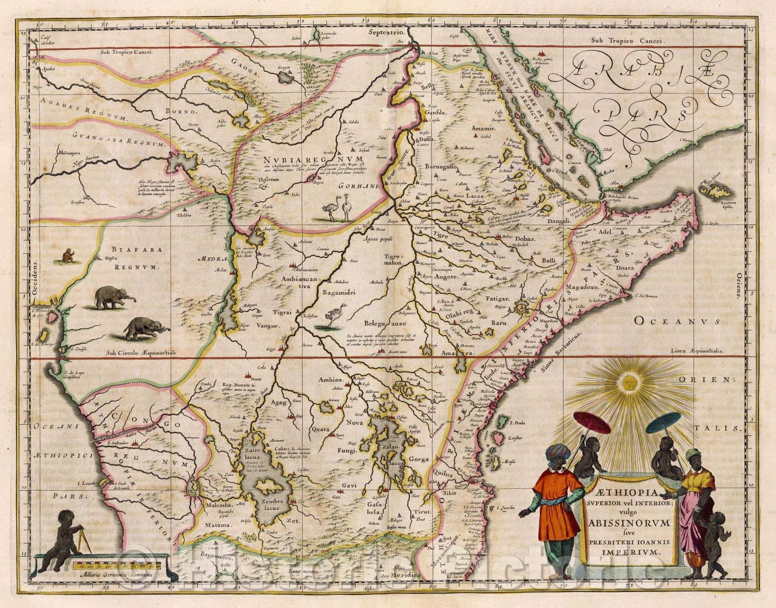 Historic Map : Aethiopia Superior vel Interior; vulgo Abissinorum sive Presbiteri Ioannis Imperium., c. 1664 , Vintage Wall Art