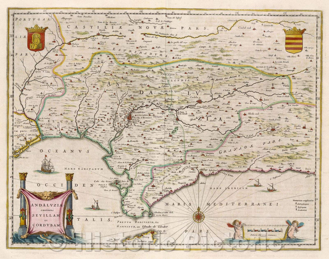 Historic Map : Andaluzia continens Sevillam et Cordubam, c. 1664 , Vintage Wall Art