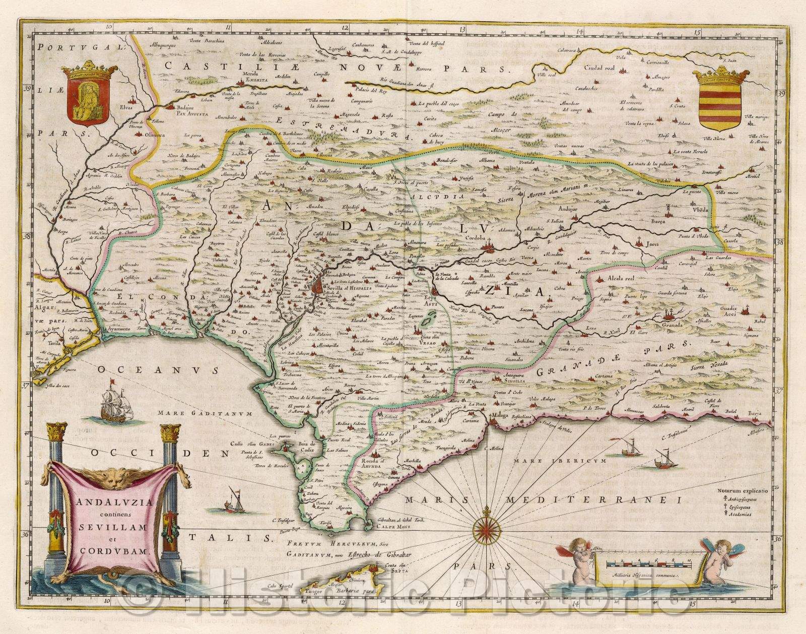 Historic Map : Andaluzia continens Sevillam et Cordubam, c. 1664 , Vintage Wall Art