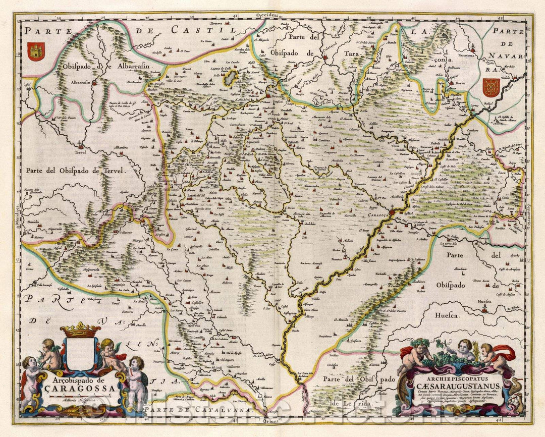 Historic Map : Arcobispado de Caragossa : Archiepiscopatus Caesaraugustanus, c. 1664 , Vintage Wall Art