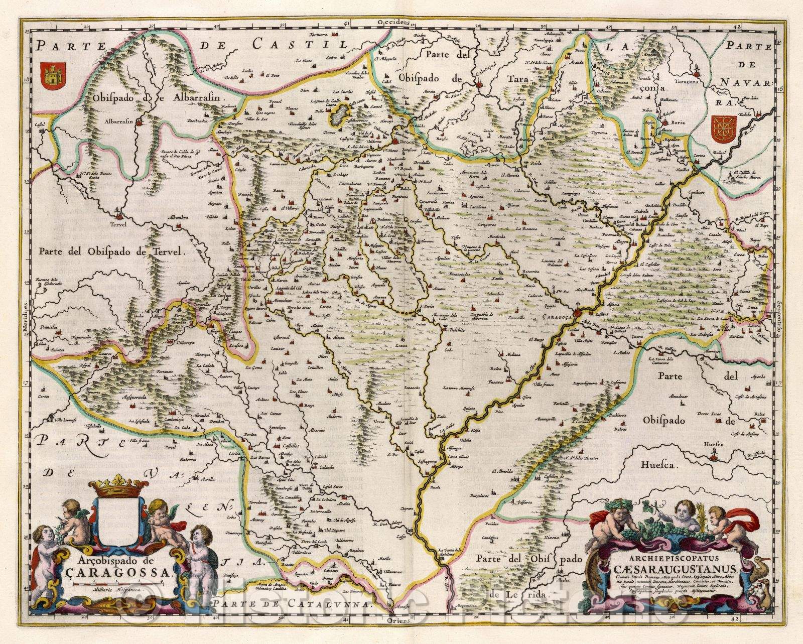 Historic Map : Arcobispado de Caragossa : Archiepiscopatus Caesaraugustanus, c. 1664 , Vintage Wall Art