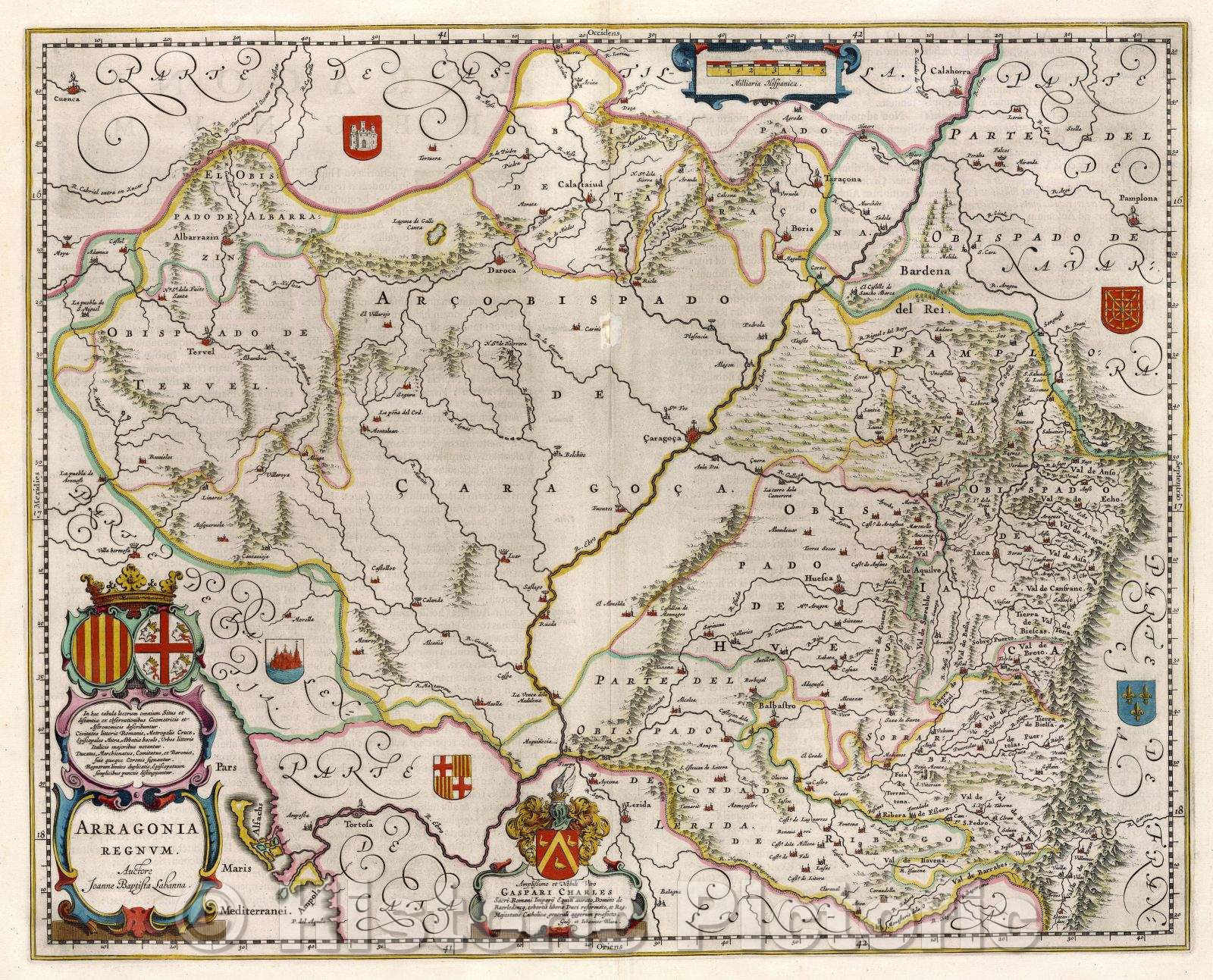 Historic Map : Arragonia Regnum., c. 1664 , Vintage Wall Art