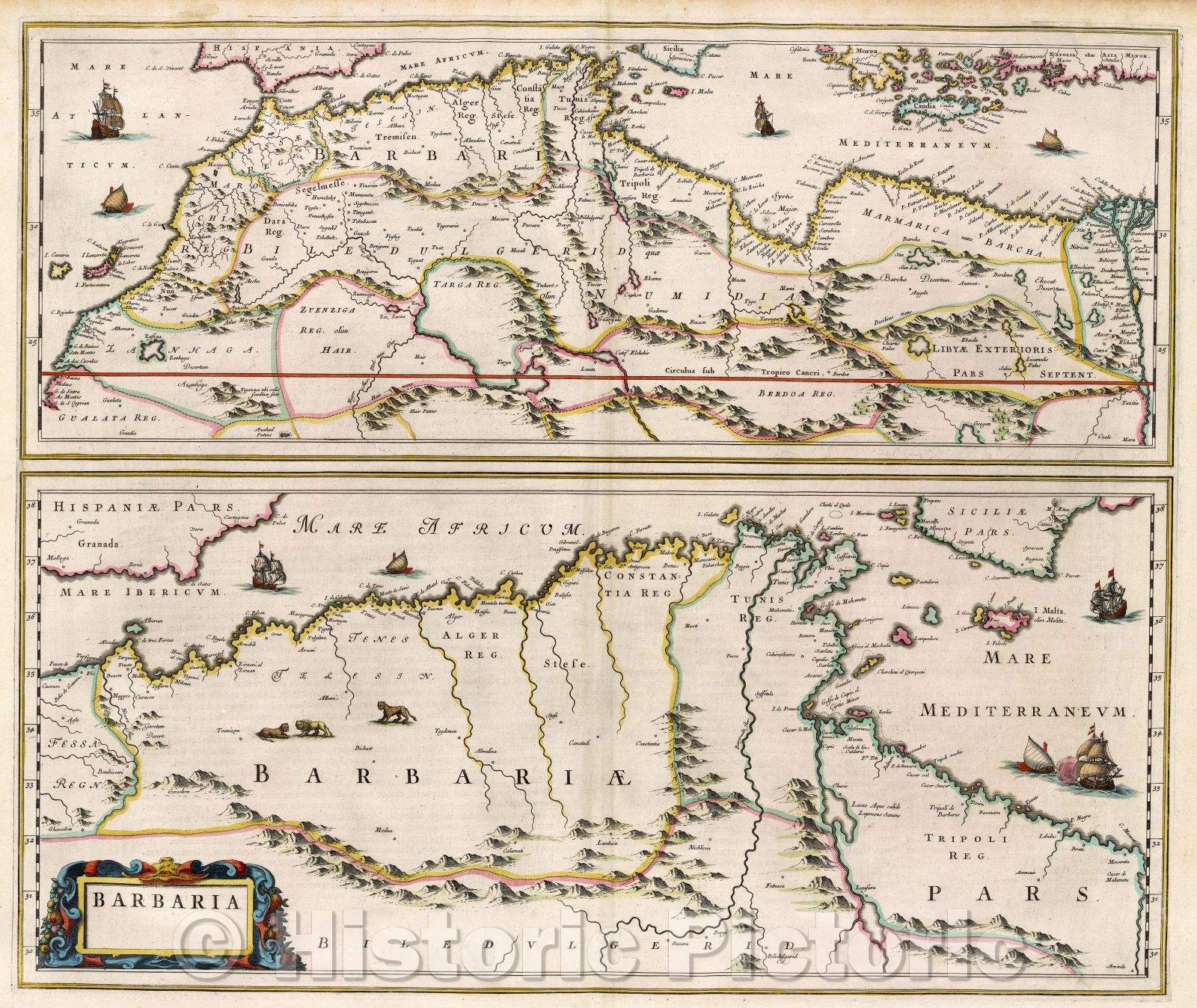 Historic Map : Barbaria, c. 1664 , Vintage Wall Art