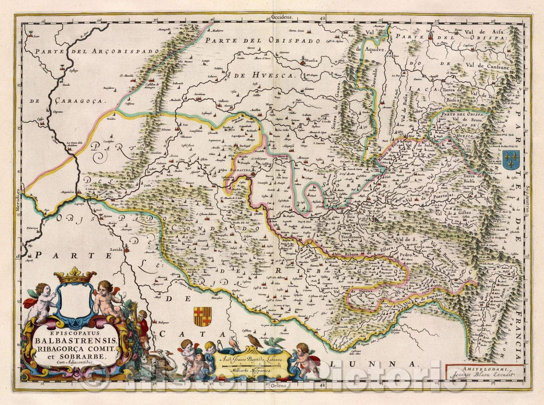 Historic Map : Episcopatus Balbastrensis, Ribagorca Comit. et Sobrarbe, cum Adjacentibus., c. 1664 , Vintage Wall Art