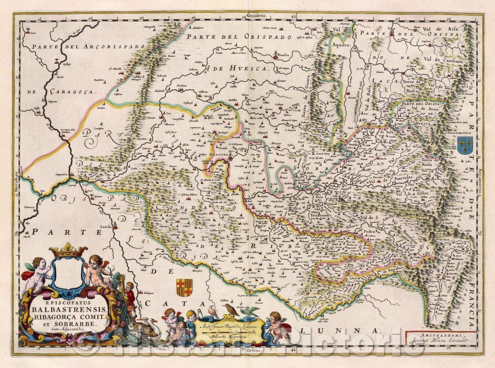Historic Map : Episcopatus Balbastrensis, Ribagorca Comit. et Sobrarbe, cum Adjacentibus., c. 1664 , Vintage Wall Art