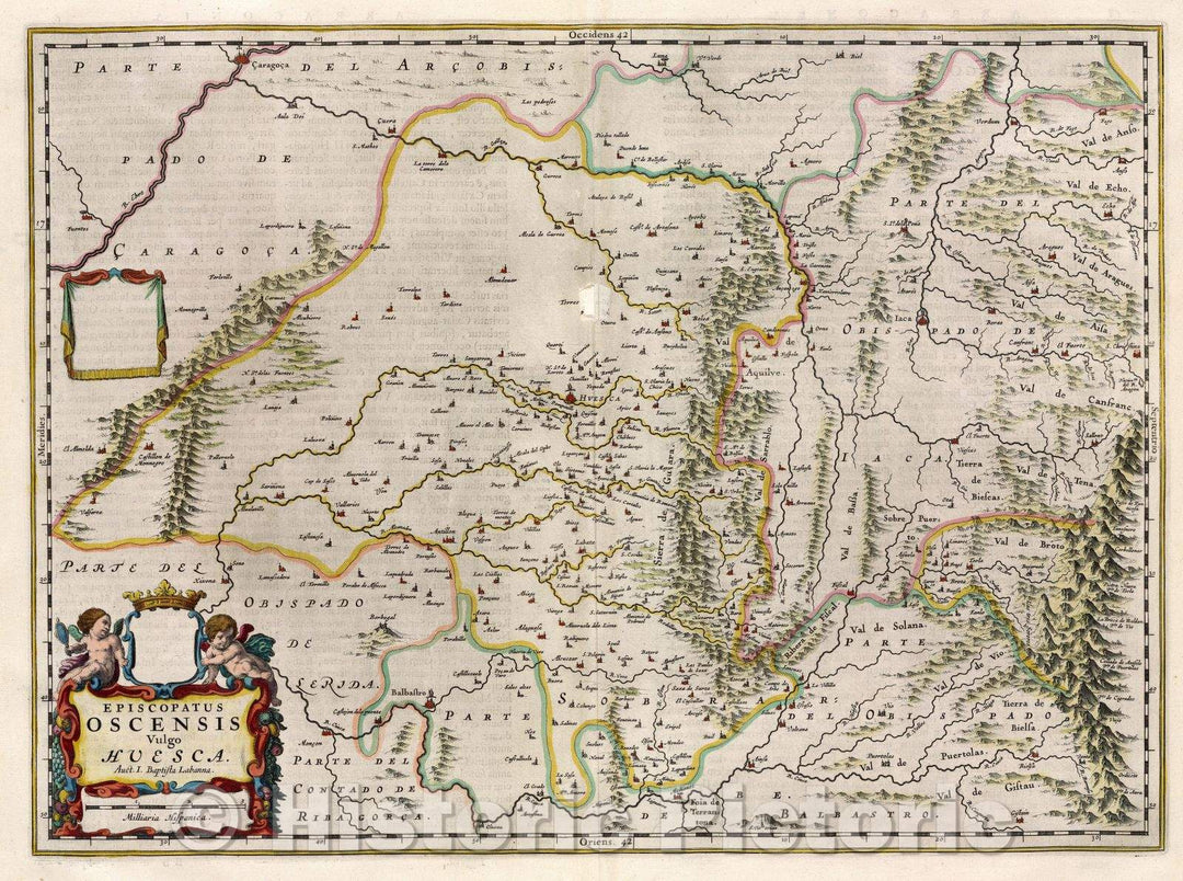 Historic Map : Episcopatus Oscensis vulgo Huesca, c. 1664 , Vintage Wall Art