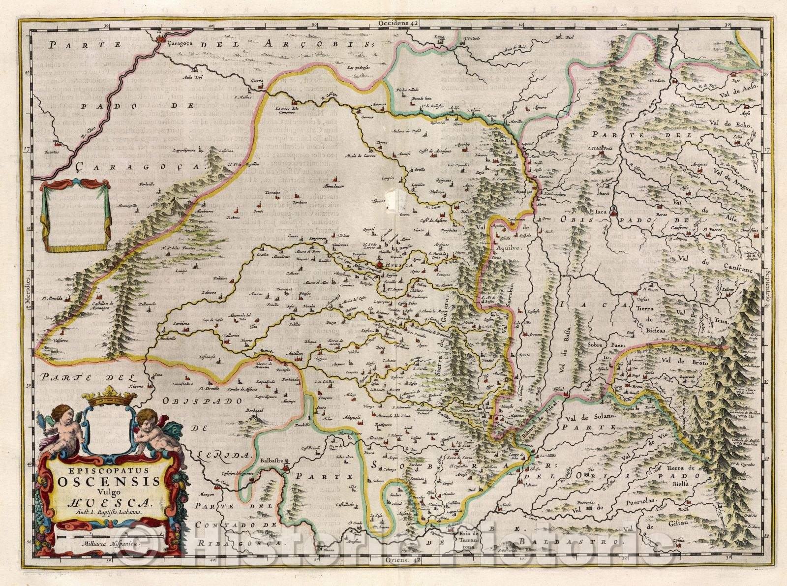 Historic Map : Episcopatus Oscensis vulgo Huesca, c. 1664 , Vintage Wall Art