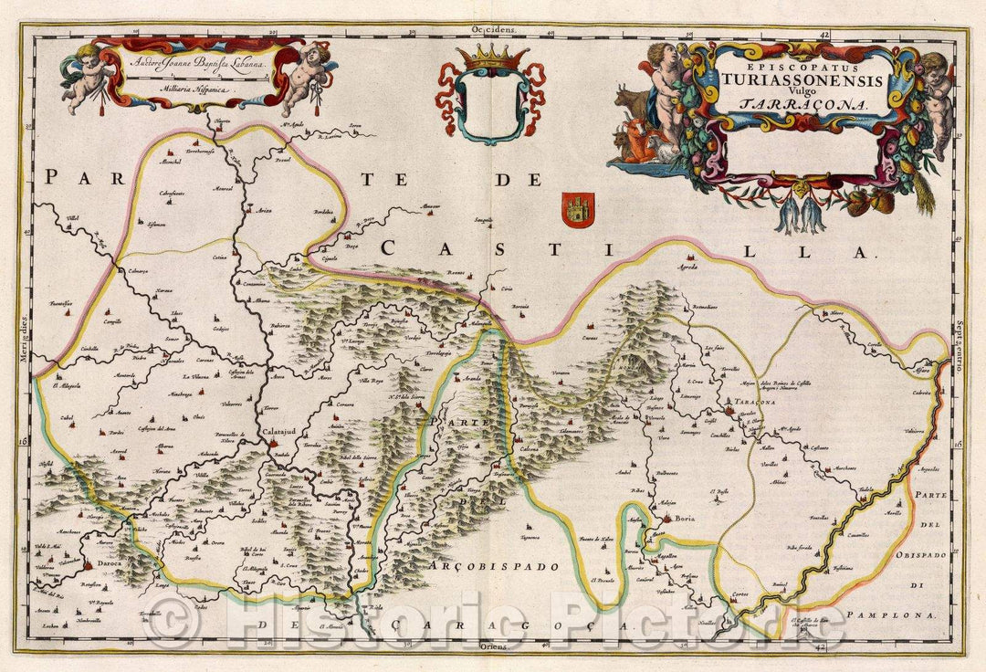 Historic Map : Episcopatus Turiassonensis vulgo Tarracona., c. 1664 , Vintage Wall Art