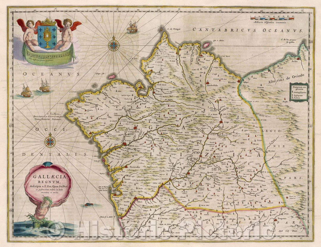 Historic Map : Gallaecia, Regnum, descripta a F. Fer. Ojea Ord. Praed. et postmodum multis in locis emendata et aucta., c. 1664 , Vintage Wall Art