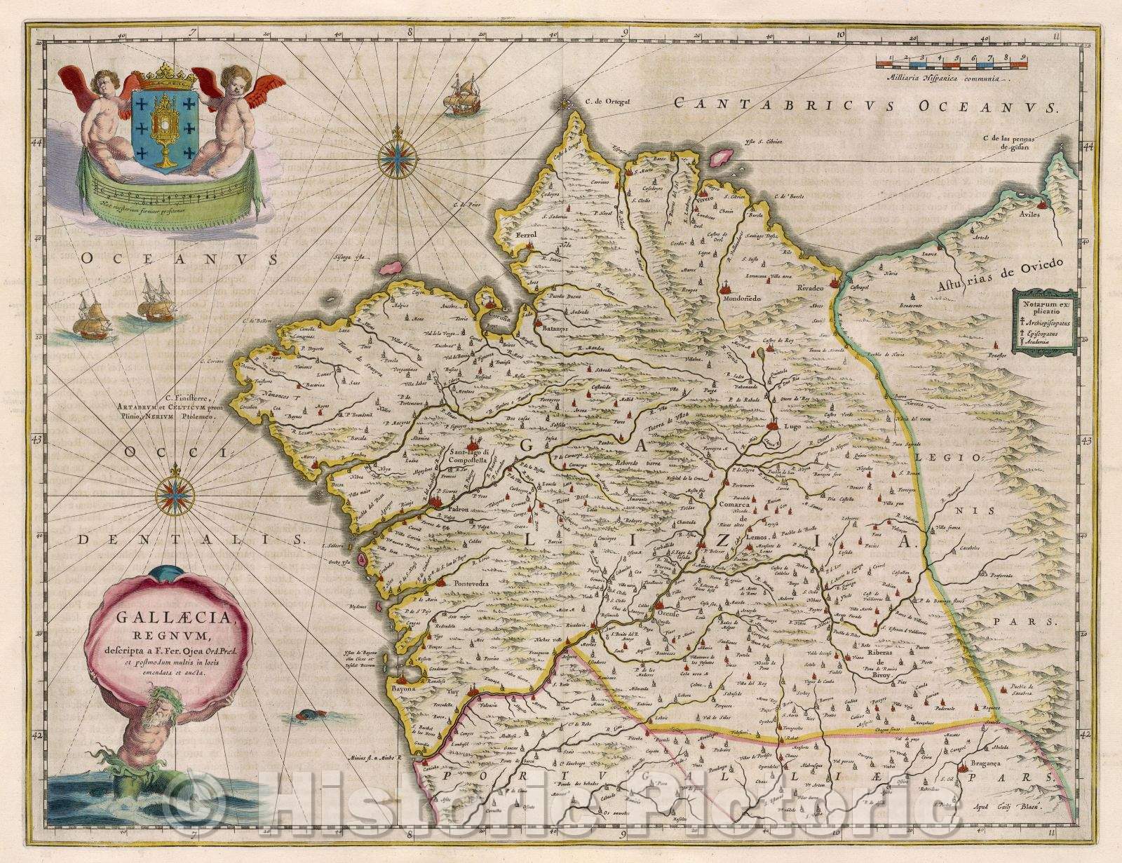 Historic Map : Gallaecia, Regnum, descripta a F. Fer. Ojea Ord. Praed. et postmodum multis in locis emendata et aucta., c. 1664 , Vintage Wall Art