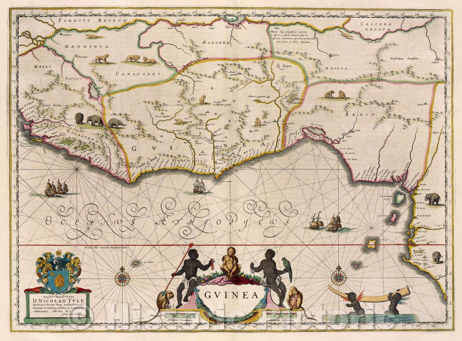 Historic Map : Guinea, c. 1664 , Vintage Wall Art